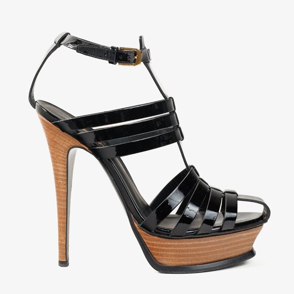 Saint Laurent Tribute Black Patent Leather Platform Sandals - Picture 1 of 11